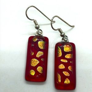 Handcrafted Silver Metal Dichroic Glass Earrings